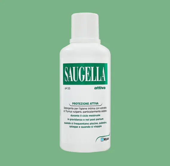 Saugella Attiva Detergente Intimo pH 3.5 con Timo 500ml | Protezione Antibatterica Naturale | Ciclo, Gravidanza, Sport e Piscina