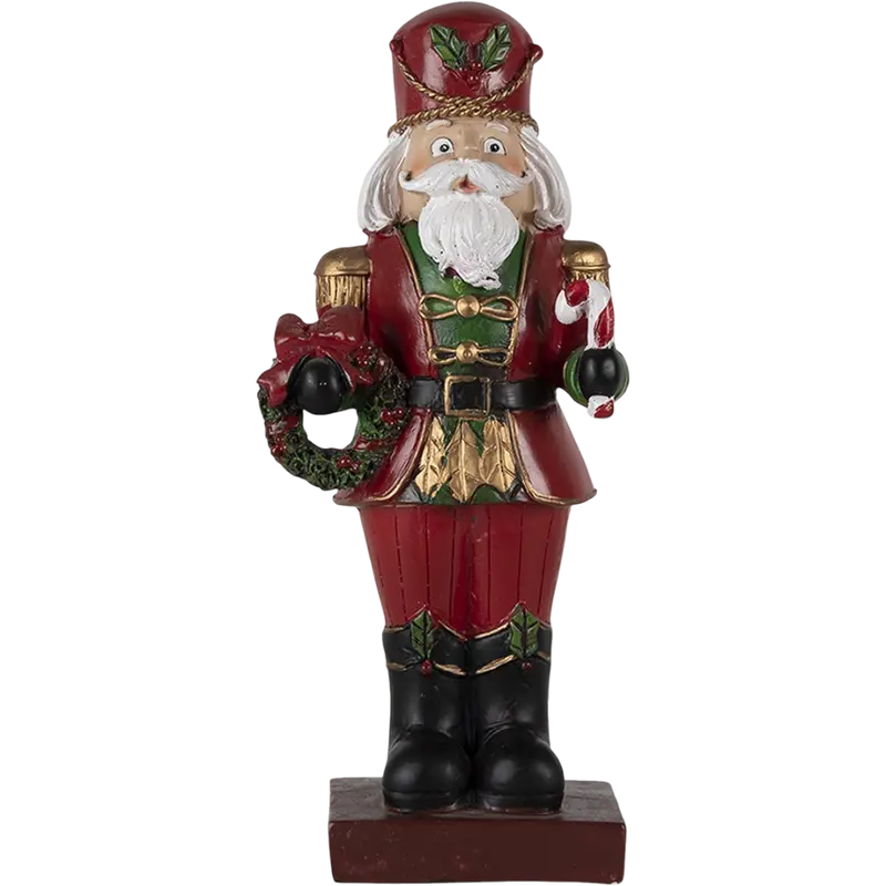 Schiaccianoci Natalizio Rosso con Ghirlanda e Bastoncino di Zucchero by Clayre & Eef, 9x6x21 cm