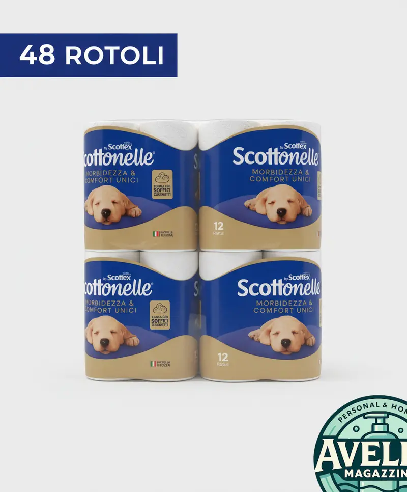 Scottonelle | Trama Air Pocket Carta Igienica Pura Cellulosa – Scorta Strategica BUNDLE 48 Rotoli ad Alta Morbidezza Dermatologica (4 Pacchi da 12)