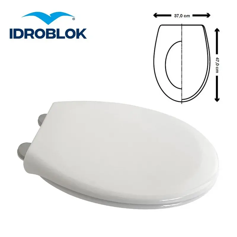 Sedile WC Copriwater Universale Idroblok Bianco - Chiusura Rallentata, 37x47 cm