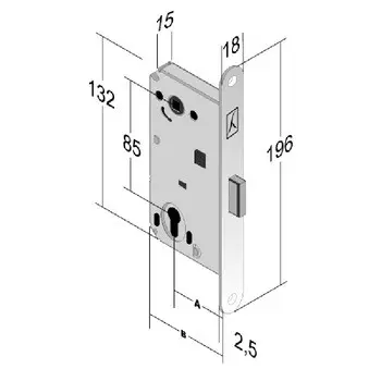 Serratura per Porta Interna Battente Bonaiti B-Forty N69 Magnetica con Foro Yale e Cilindro