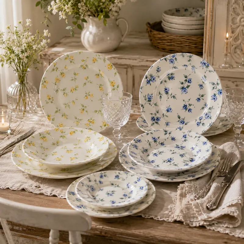 Servizio Piatti 18 Pezzi in Ceramica a Rose – Collezione Floret Full by Blanc MariClò