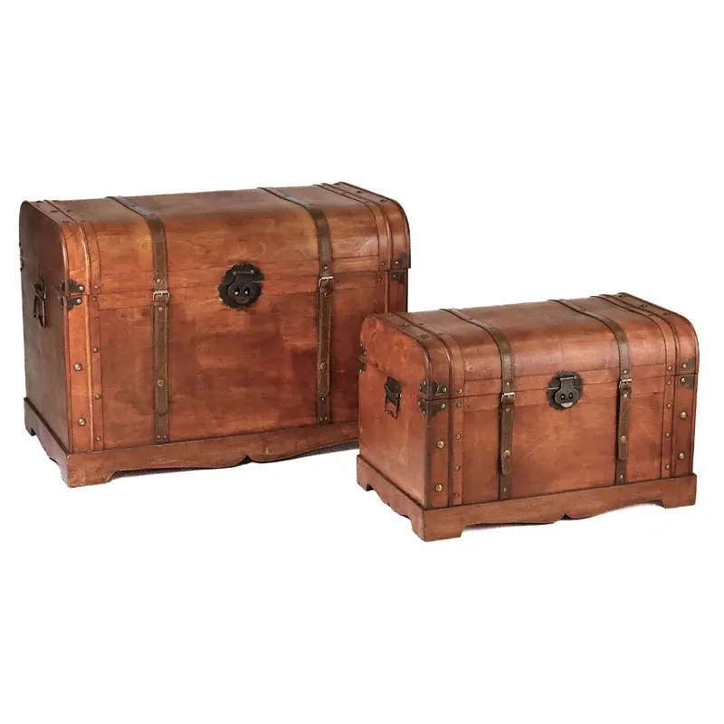 Set 2 Bauli Decorativi Vintage in Legno Marrone – Goodwill, 78 e 60cm