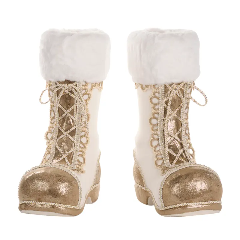 Set 2 Stivali Decorativi di Babbo Natale Crema e Oro – Goodwill, 38cm