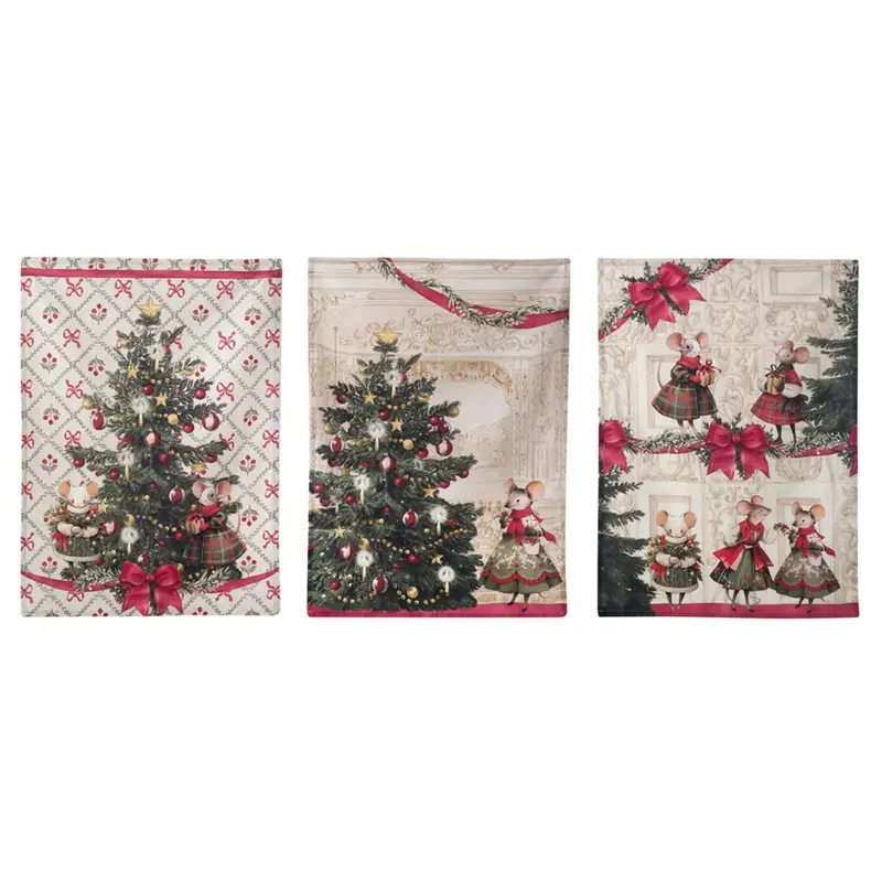 Set 3 Canovacci Natalizi in Cotone con Shopper – Collezione Favola di Natale by Blanc MariClò, 50x70 cm