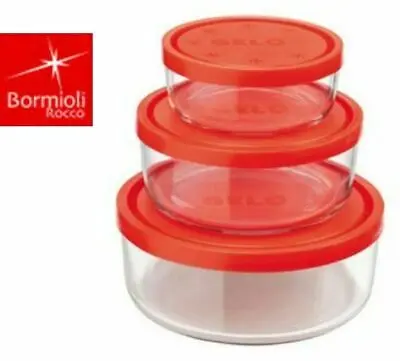 Set 3 Contenitori Bormioli Rocco Gelo Box - Barattoli in Vetro Ermetici Tondi - Salvaspazio e Impilabili - Made in Italy