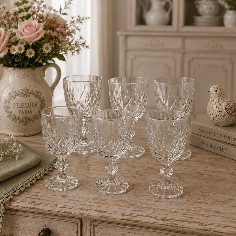 Set 6 Calici in Vetro Intagliato Sfaccettato – Collezione Creative, 250 ml