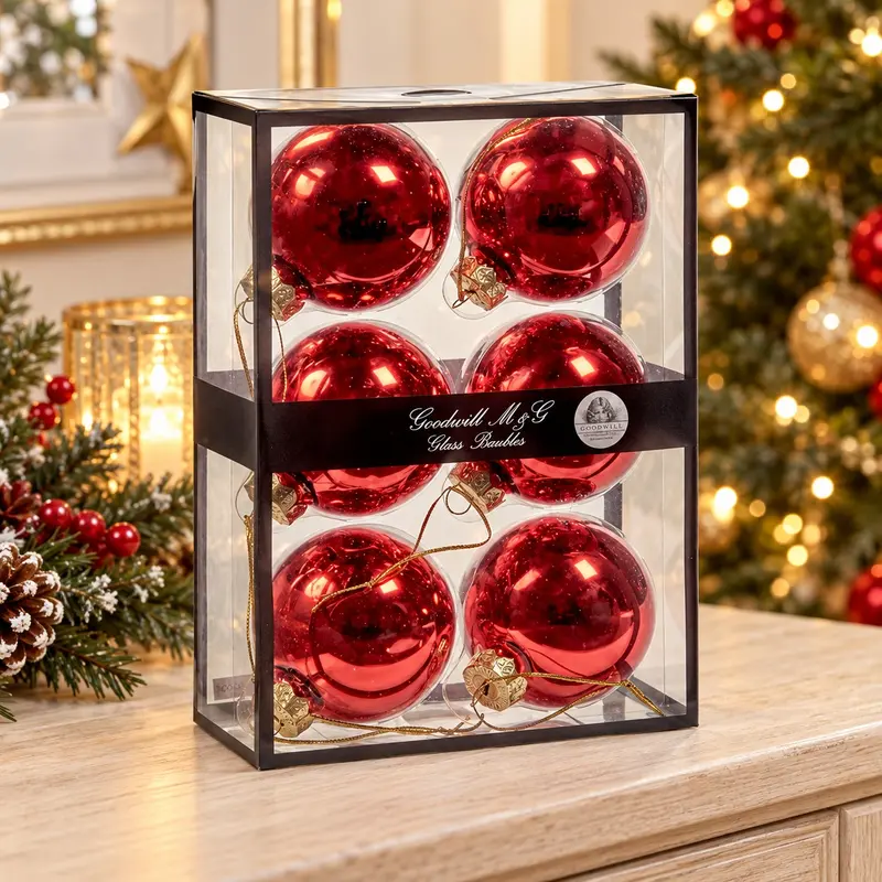 Set 6 Palline di Natale Rosso Splendente – Goodwill, 7cm