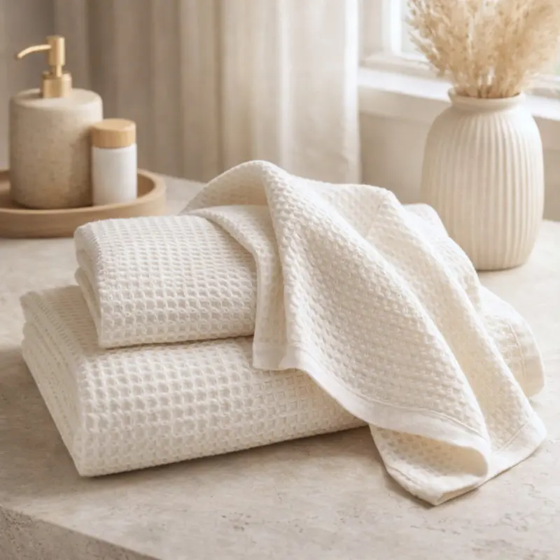 Set Asciugamani 1+1 Cotone Nido d’Ape Rebecca Home Martina 380 g/m² – Viso 60x110 + Ospite 40x60 – Morbidi, Assorbenti e Asciugatura Rapida – Avorio