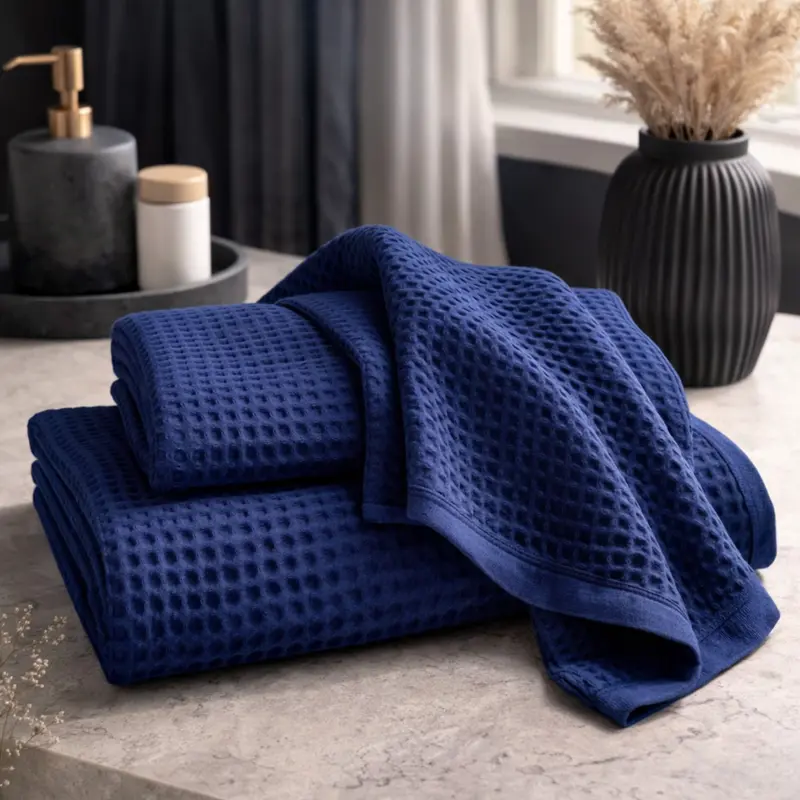 Set Asciugamani 1+1 Cotone Nido d’Ape Rebecca Home Martina 380 g/m² – Viso 60x110 + Ospite 40x60 – Morbidi, Assorbenti e Asciugatura Rapida – Blu
