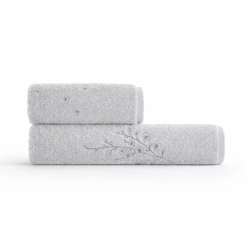 Set Asciugamani 1+1 Galizzi Firenze in Cotone 550 GSM con Fiori Ricamati – Grigio Made in Italy