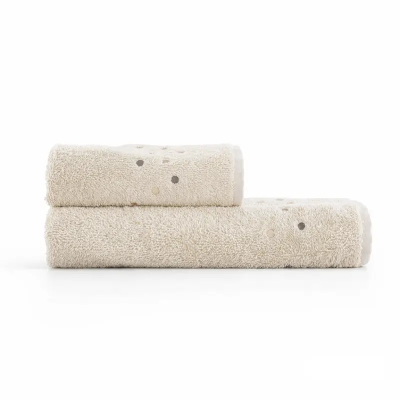 Set Asciugamani 1+1 Galizzi Milano in Cotone 550 GSM con Pois Ricamati – Beige Made in Italy