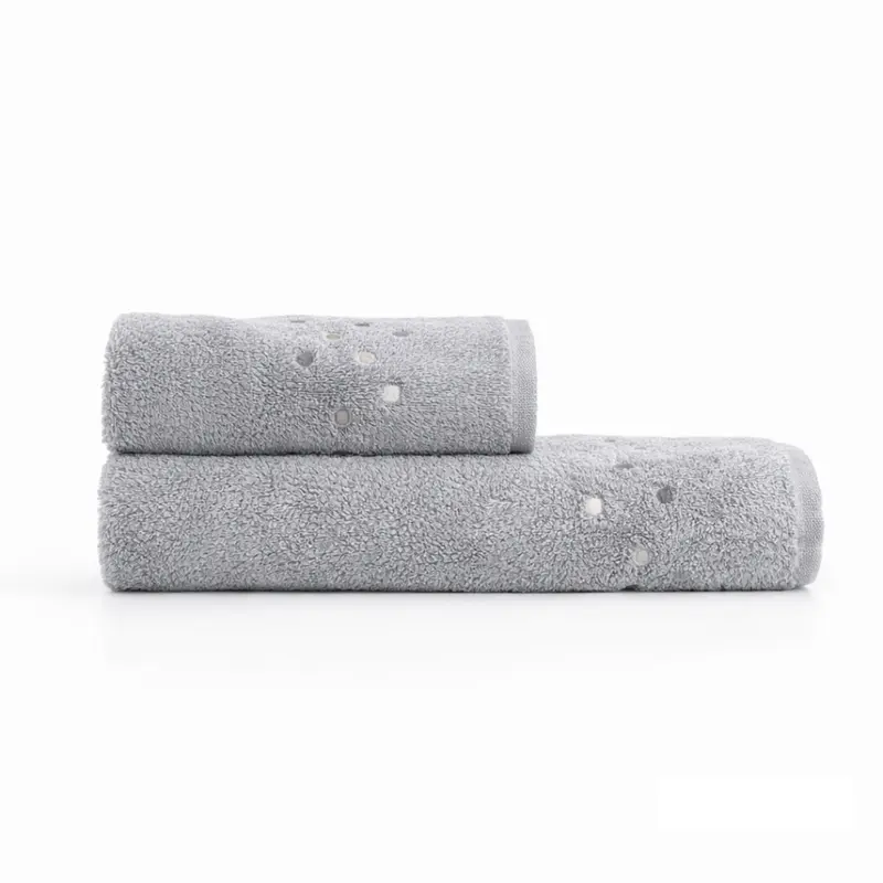 Set Asciugamani 1+1 Galizzi Milano in Cotone 550 GSM con Pois Ricamati – Grigio Made in Italy