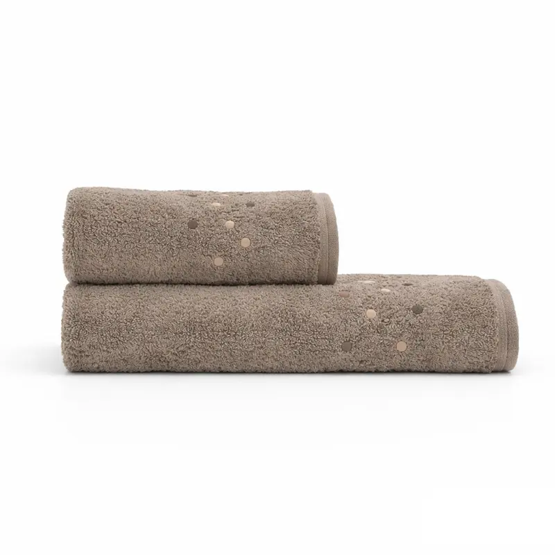 Set Asciugamani 1+1 Galizzi Milano in Cotone 550 GSM con Pois Ricamati – Tortora Made in Italy