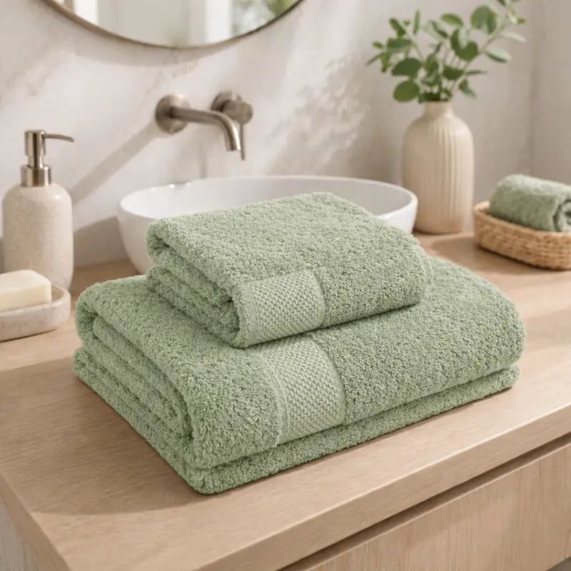 Set Asciugamani 1+1 Viso e Ospite Galizzi Ranger Plus in Cotone 620 GSM Made in Italy – Spugna Alta Assorbenza con Balza Jacquard – Salvia