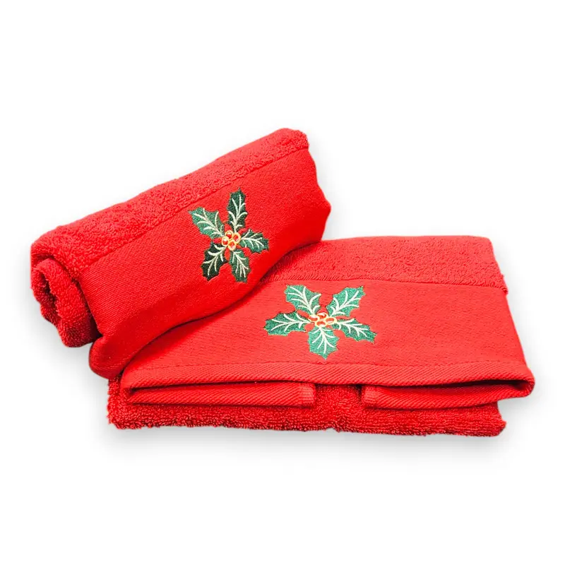 Set asciugamani bagno con ricamo agrifoglio – 2 pezzi in 100% cotone