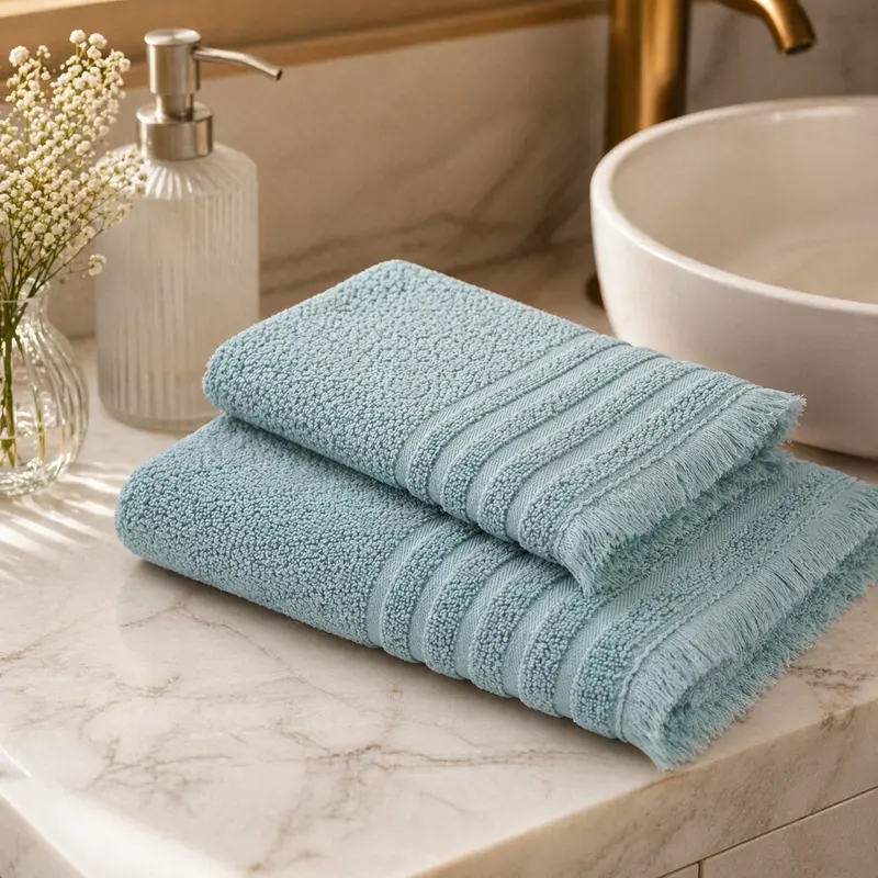 Set Asciugamani Bagno Cotone 500 g/m² Rebecca Home Giulia – Viso 60x110 + Ospite 40x60 Chicco di Riso con Frange Minerale