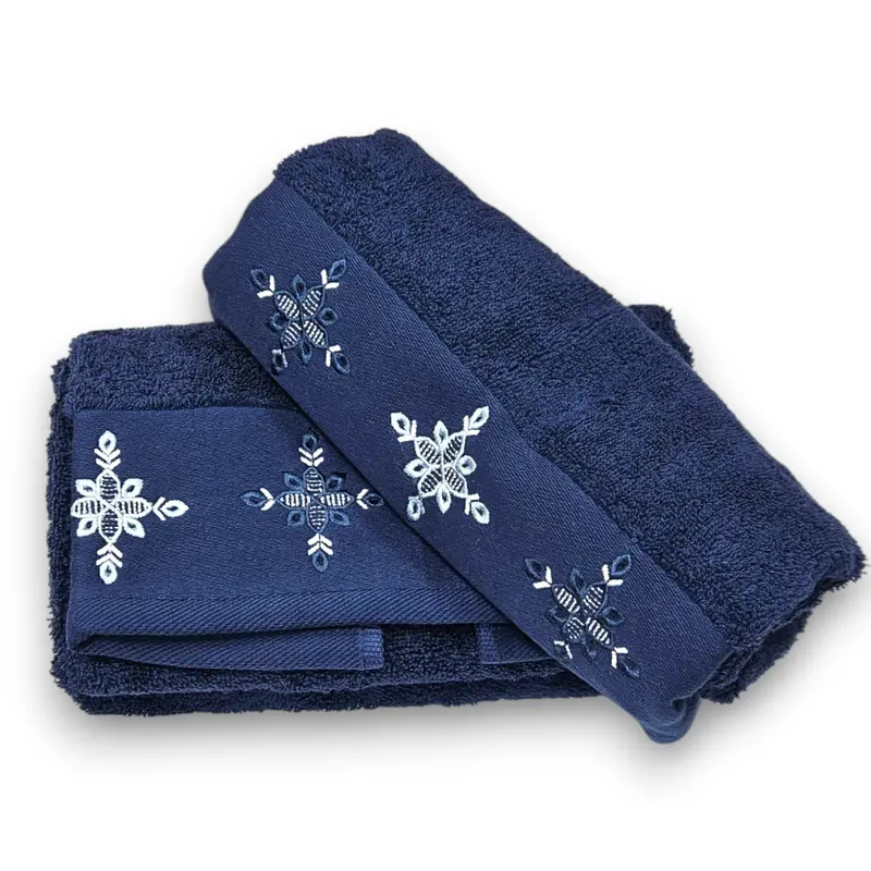 Set asciugamani bagno LUXURY SEA, ricamo rosa dei venti | 100% Cotone