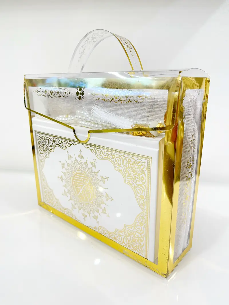 Set Corano Elegance con Cofanetto Trasparente, Tappeto da Preghiera e Tasbih