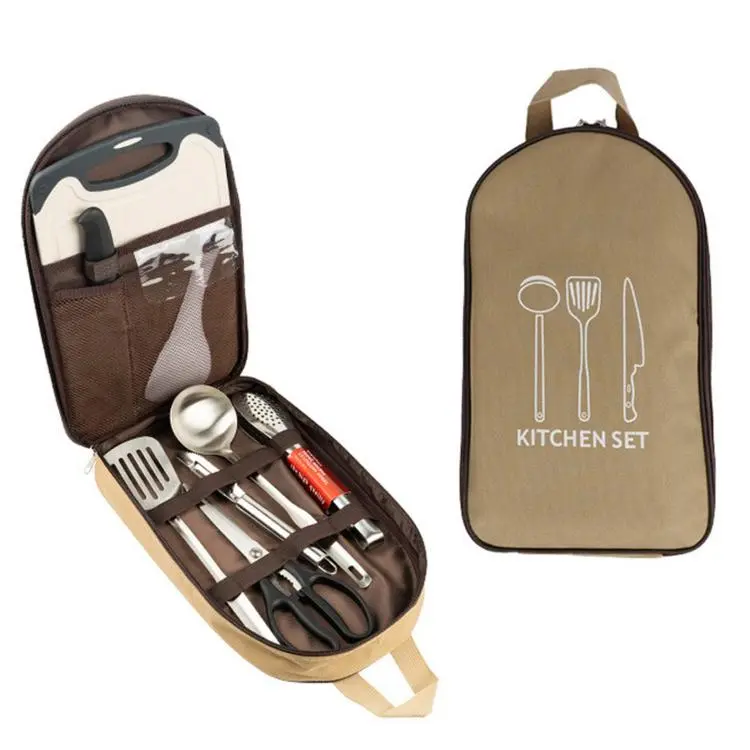 Set di 8 utensili da cucina da campeggio AOTU AT6413, portatili, in acciaio inossidabile, con custodia.