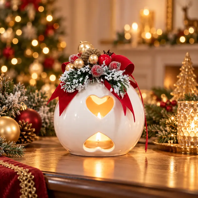 Sfere Natalizie in Ceramica Artisan con Composizione e Box – Ceramic Noël by Mata Creazioni, Ø 10 cm