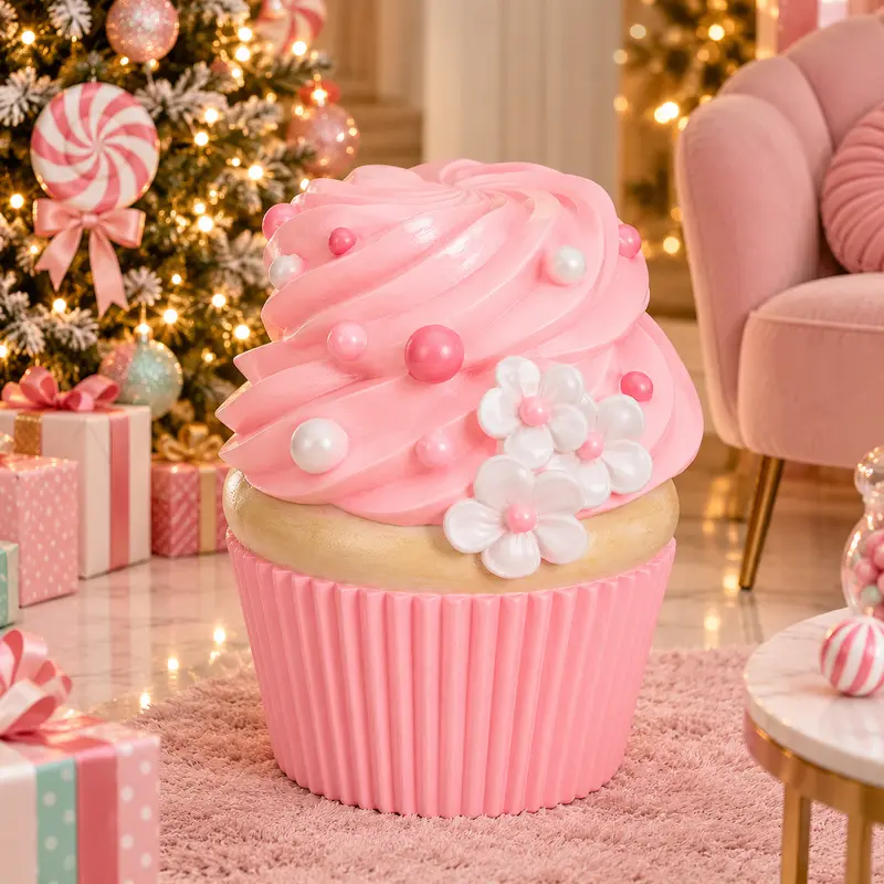 Sgabello Decorativo Cupcake Rosa e Bianco da Esposizione – Goodwill, 41,5cm