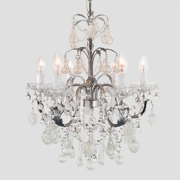 Silver Elegance Glass Chandelier - Handcrafted Glass Fruits and Crystal Chains