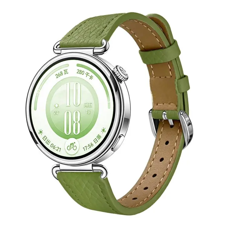 Slim Lychee-Textured Genuine Leather Watch Band, 18mm