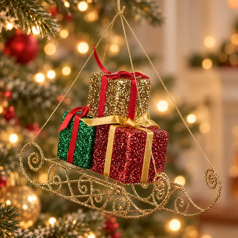Slitta Dorata con Pacchi Regalo da Appendere Christmas Collection – Goodwill, 20cm