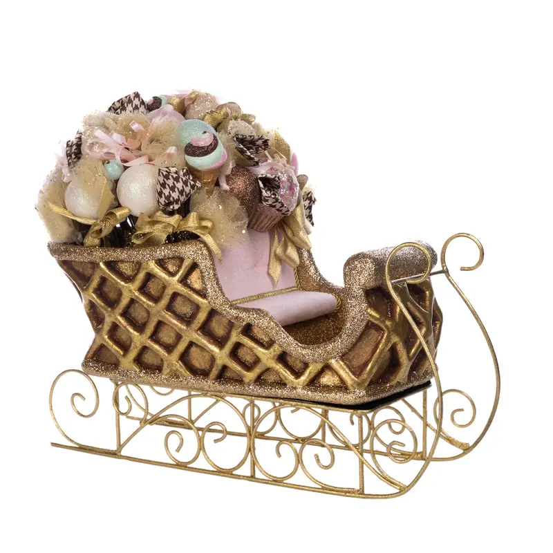 Slitta Natalizia Decorativa Candy Waffle Oro e Rosa – Goodwill, 46cm
