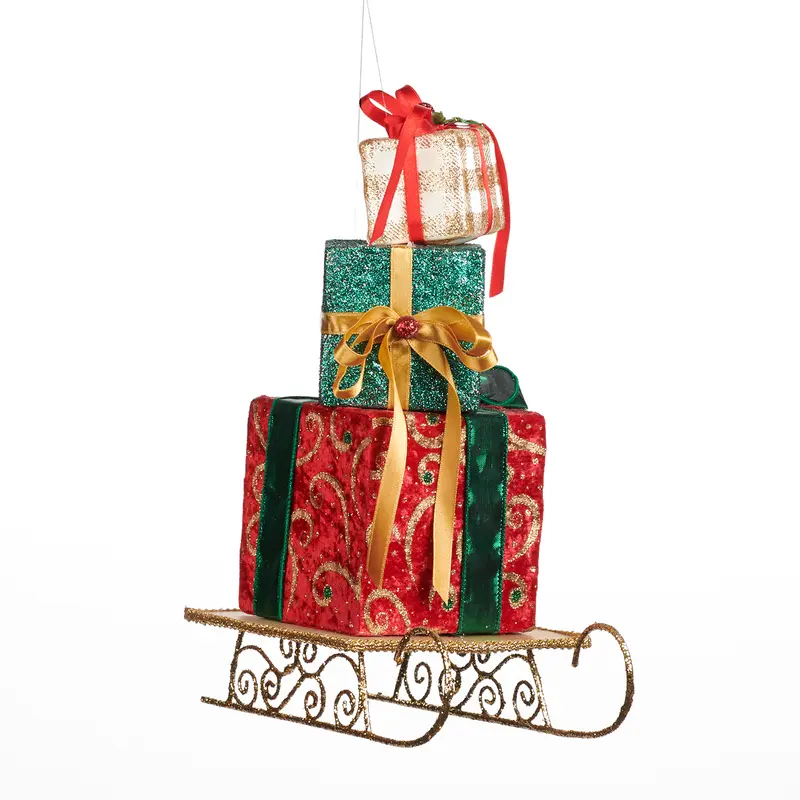 Slitta Natalizia Decorativa con Pacchi Regalo Rosso, Verde e Oro – Goodwill, 31cm