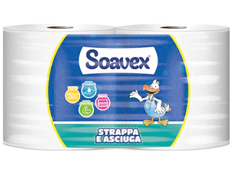 Soavex Bobina Strappa e Asciuga Pz. 2 – Carta Multiuso di Pura Cellulosa