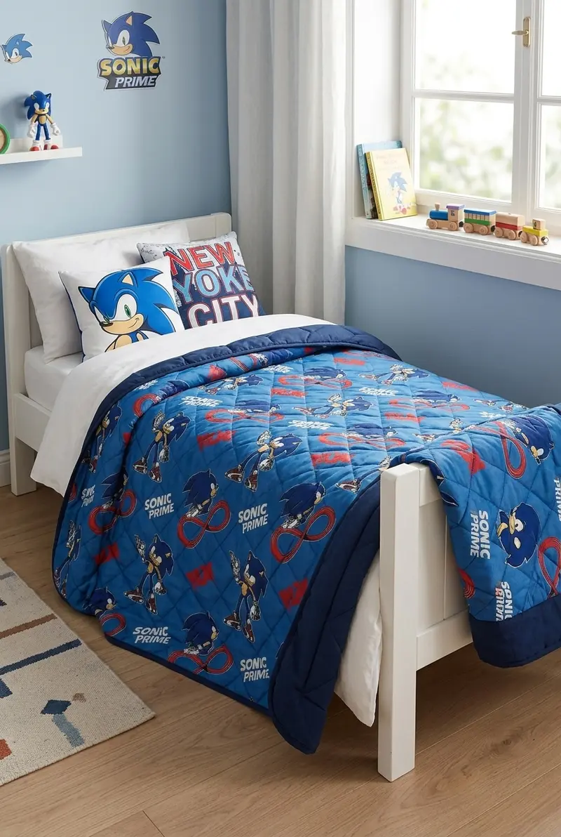 Sonic Prime SCP1966 – Micro Poliestere OEKO-TEX Copriletto Trapuntato 150x250 cm – Morbidezza Anallergica e Isolamento Termico Mezza Stagione