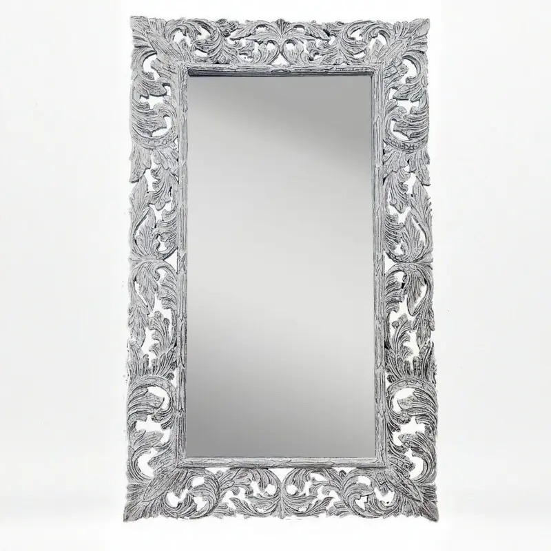 Specchio con Cornice in Legno Intagliato – Stile Shabby Chic