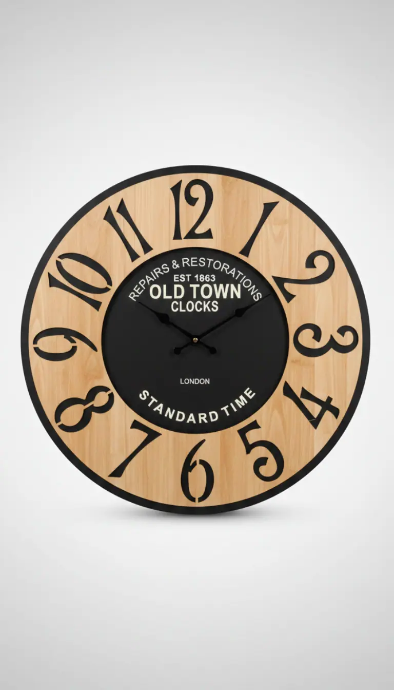 Star Orologio da Parete Gigante Ø 58 cm | Design "Old Town Clocks London" | Legno e Metallo Effetto Rustico Chic | Orologio XL per Grandi Pareti