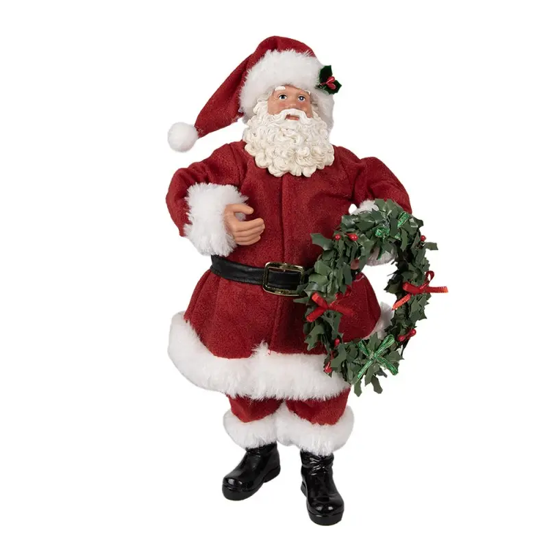 Statuetta Babbo Natale con Ghirlanda in Resina e Tessuto, 28cm