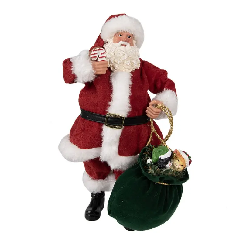 Statuetta Babbo Natale con Sacco Regali in Resina e Tessuto, 16x8x28cm