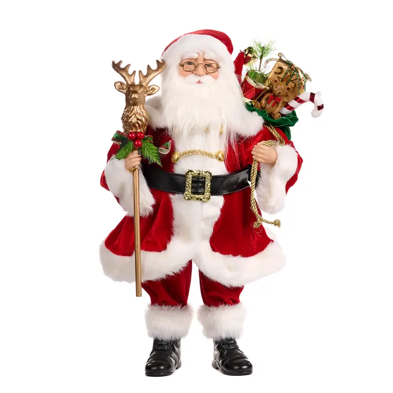 Statuina Babbo Natale con Bastone e Sacco di Regali Rosso e Bianco – Goodwill, 46cm