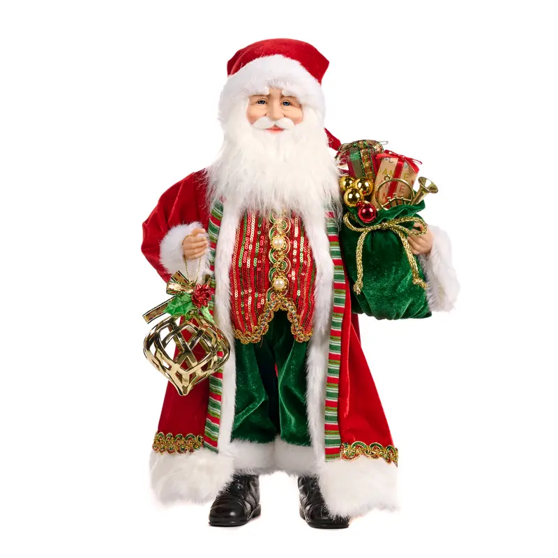 Statuina Babbo Natale con Sacco e Decorazione Rosso, Verde e Bianco – Goodwill, 48cm