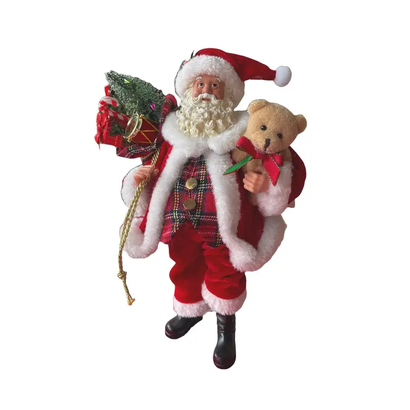 Statuina Natalizia Babbo Natale con Orsetto in Resina e Tessuto – Goodwill, 30cm