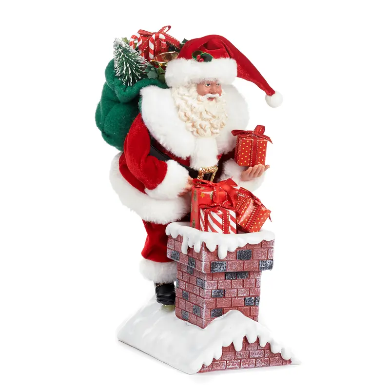 Statuina Natalizia Babbo Natale nel Comignolo in Resina e Tessuto – Goodwill, 30cm