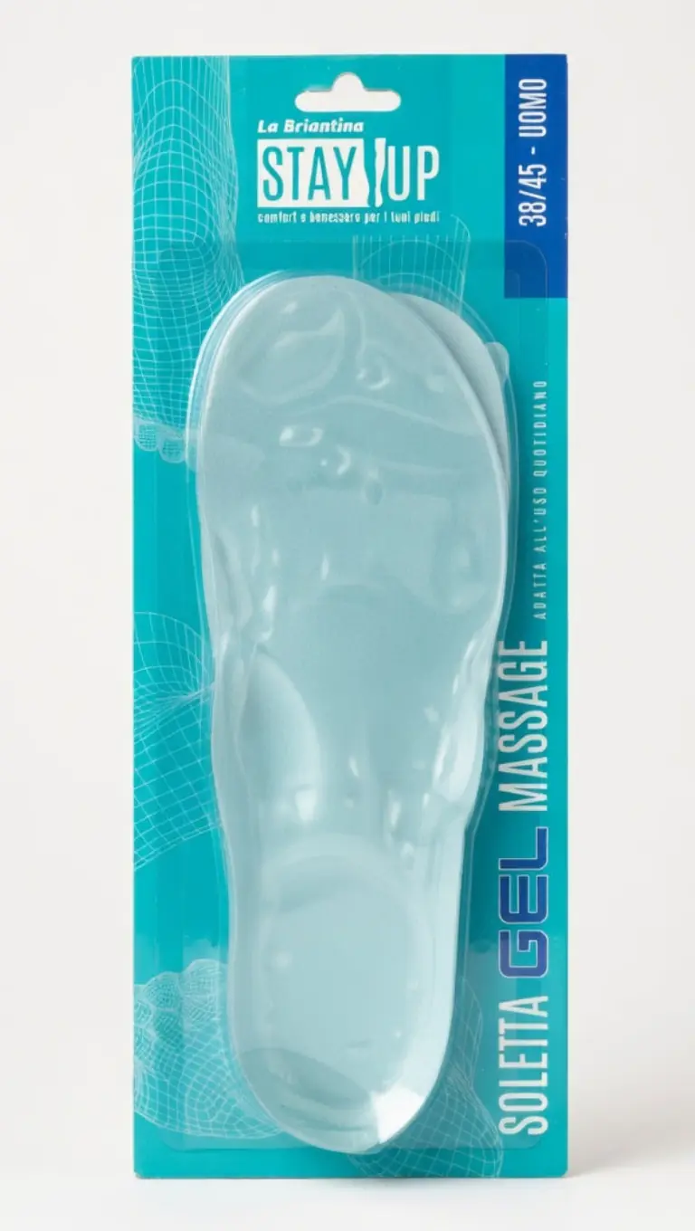 Stay Up Soletta Gel Massage Uomo | Misura 38 - 45 | Azione Massaggiante Defaticante | Ammortizzazione Shock Absorb | Ritagliabile su Misura