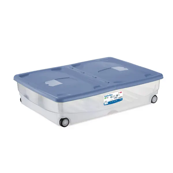 Stefanbox Supermario 64 Litri | Contenitore Sottoletto con Ruote e Doppia Apertura | 80x60x18 cm | Fusto Semitrasparente Stefanplast