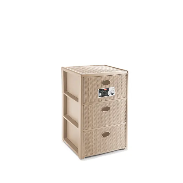 Stefanplast Cassettiera Elegance 3 Cassetti 40x40x60h cm | Mobile Salvaspazio Finitura Midollino | Organizer Multiuso con Ruote e Piedini Inclusi
