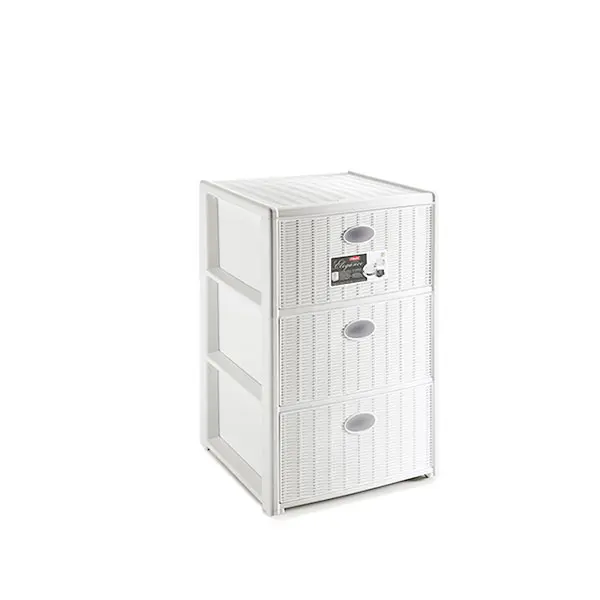 Stefanplast Cassettiera Elegance Rattan 3 Cassetti Bianco