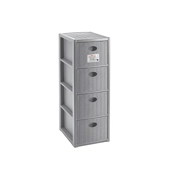 Stefanplast Cassettiera Elegance Slim 4 Cassetti Finitura Midollino Polipropilene – Salvaspazio Organizzatore Multiuso Ruote Incluse