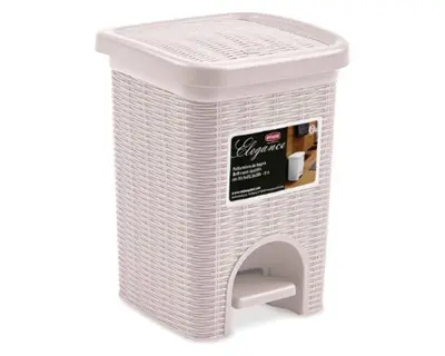 Stefanplast Pattumiera a Pedale Elegance 6 Litri Color Cipria – Secchiello Interno Estraibile e Apertura Antiscivolo – Design Rattan Elegante per Bagno e Camera