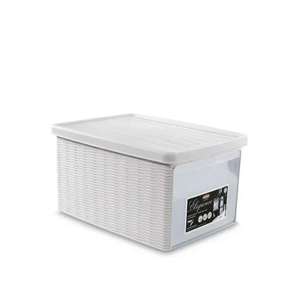 Stefanplast Scatola Multiuso Elegance Taglia M | Apertura Frontale e Coperchio | Finitura Midollino | cm 39x29x21h | Made in Italy