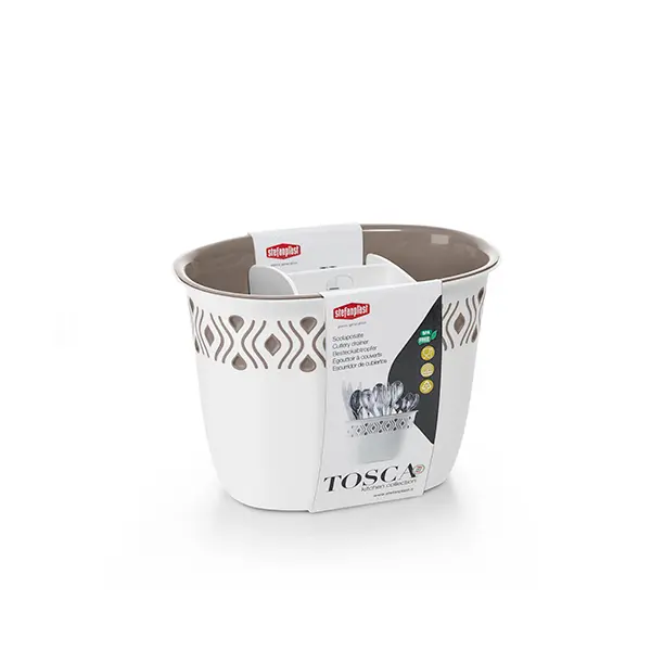 Stefanplast Scolaposate Linea Tosca | 4 Scomparti a Doppia Profondità | Porta Posate Bicolore da Appoggio | BPA Free e Lavabile in Lavastoviglie | Made in Italy | 19,5x13,5x14 cm