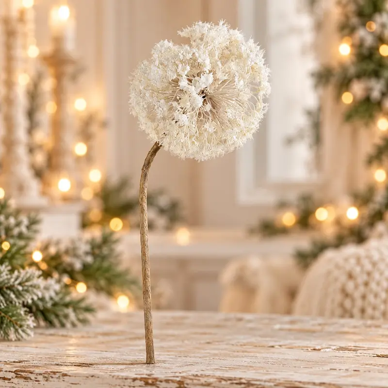 Stelo Decorativo Dandelion Ball Bianco Effetto Neve Christmas Collection – Goodwill, 90cm